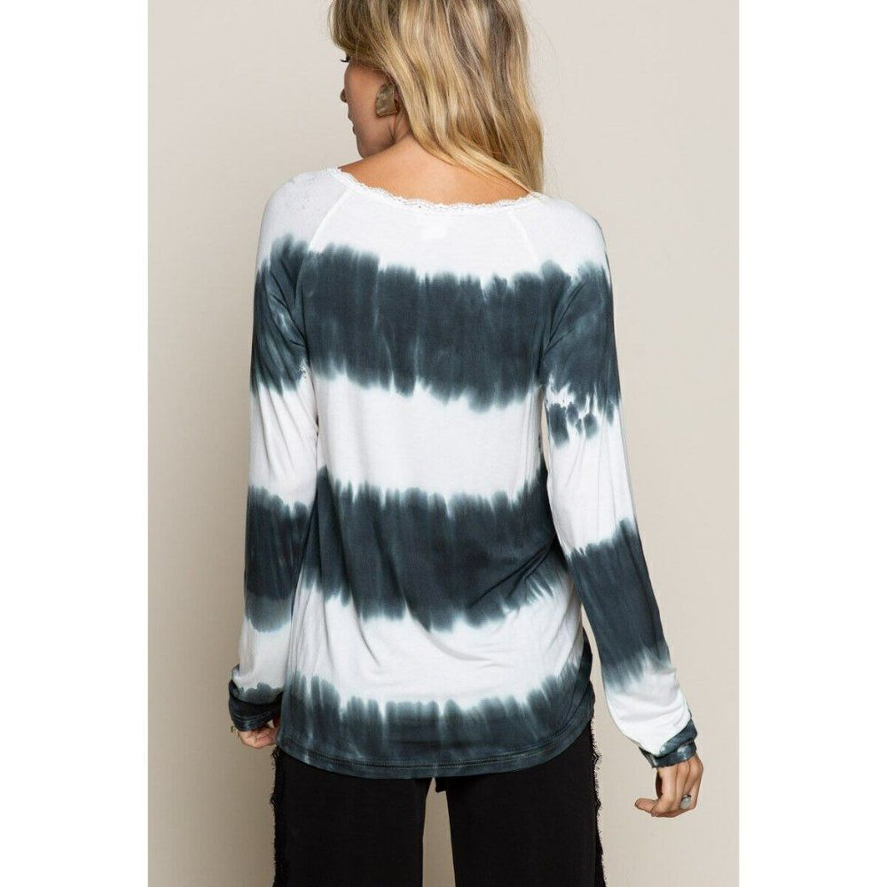 SALE! POL Soft Knit White Indigo Stripe Tunic Shirt Tie Dye Summer Springs - Picture 4 of 7